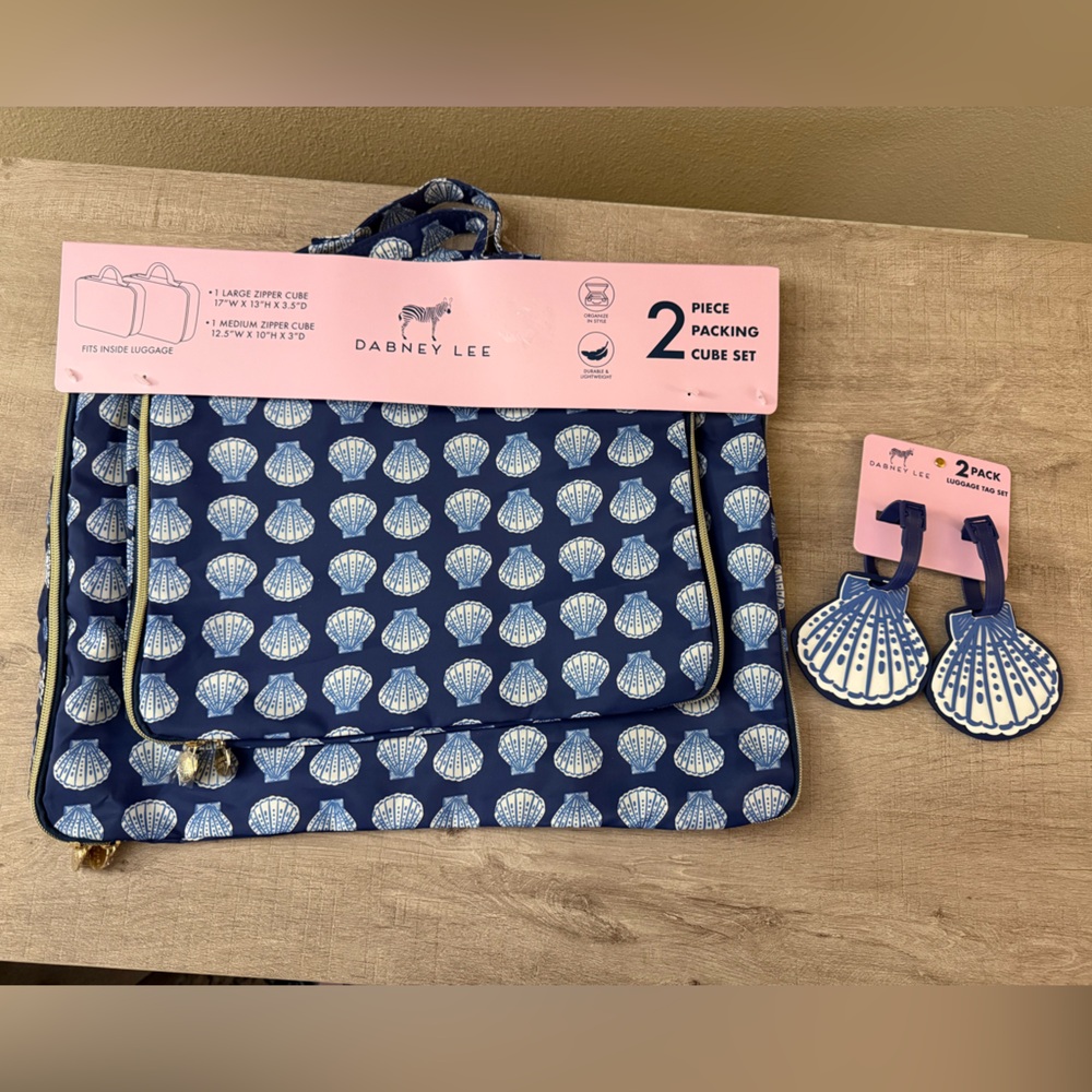 Dabney Lee 4 pc Packing Cube & Luggage Tag Travel Set Blue Seashell New